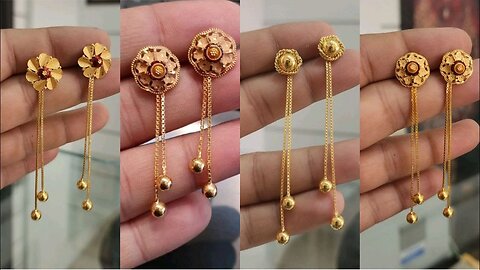 Beautiful light weight gold long chain Earrings Designs by S