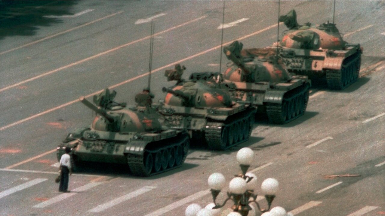 Tiananmen Square Video " Tank Man " shows Student standing infront of Battle Tank in china