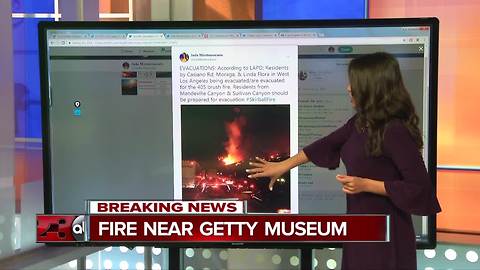 Roads closed do to Skirball Fire near Getty Musuem