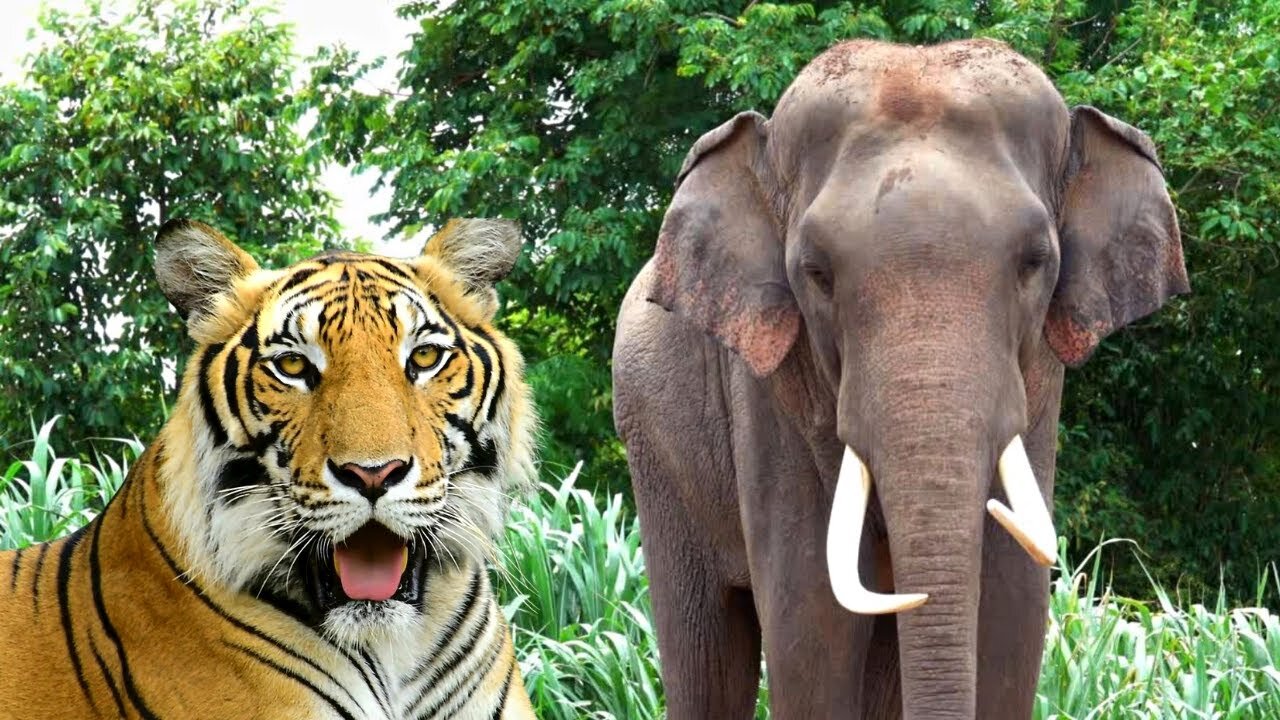 Tigers and Elephant Funny Videos, Cute Animals