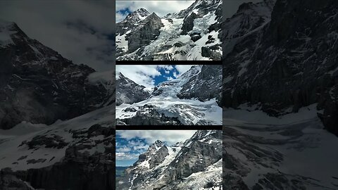 Amazing close up drone view of Eiger glacier in Switzerland