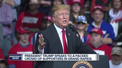 President Trump speaks to a packed crowd of supporters in Grand Rapids