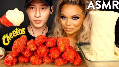 ASMR HOT CHEETOS CHICKEN WINGS & STRETCHY CHEESE with TRISHA PAYTAS (No Talking) MUKBANG Zach Cho