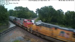 SB to WB Grain with NS Leading & Fakebonnet 3rd at Mills Tower in Iowa Falls & Carroll, IA 8-28-22