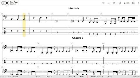 Seether - fine again (Bass TAB)