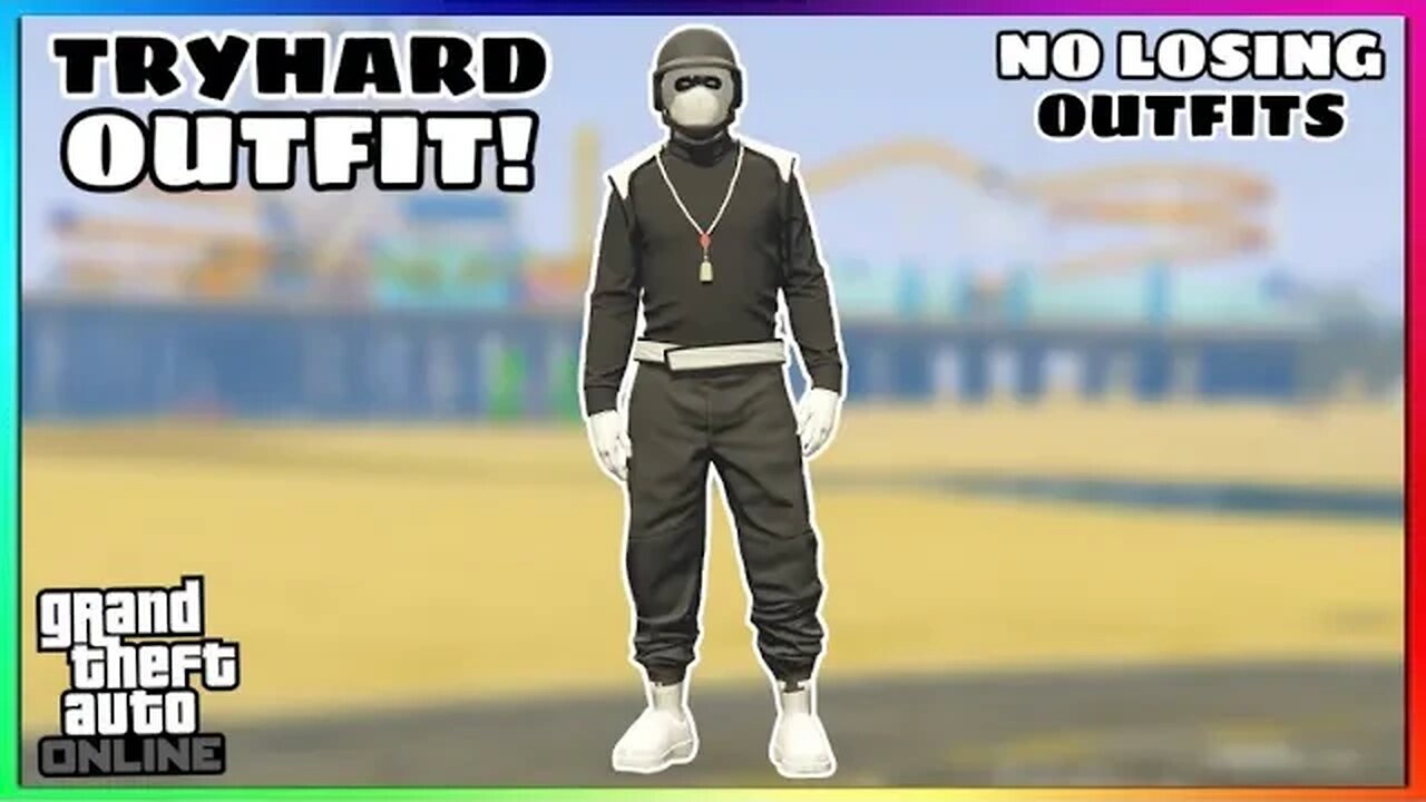 Easy Black Joggers White Racing Belt Tryhard Modded Outfit (No Transfer) (GTA Online)