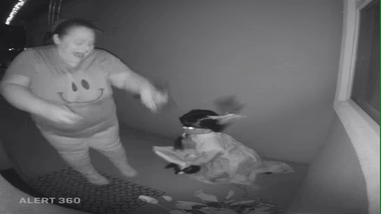 Woman Startled by Halloween Decoration | Doorbell Camera Video