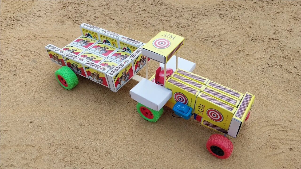 How to Make a Tractor with Cargo Trolley | Matchbox Tractor for Cultivation | DC Motor and Battery |