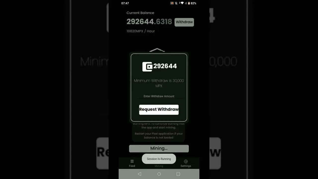 MetaPixel Mining App 100,000 MPX Withdraw