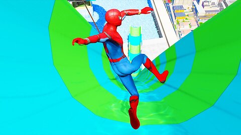 GTA 5 - Spiderman Water Slide Stunts Jumps_Fails (Euphoria Ragdolls)