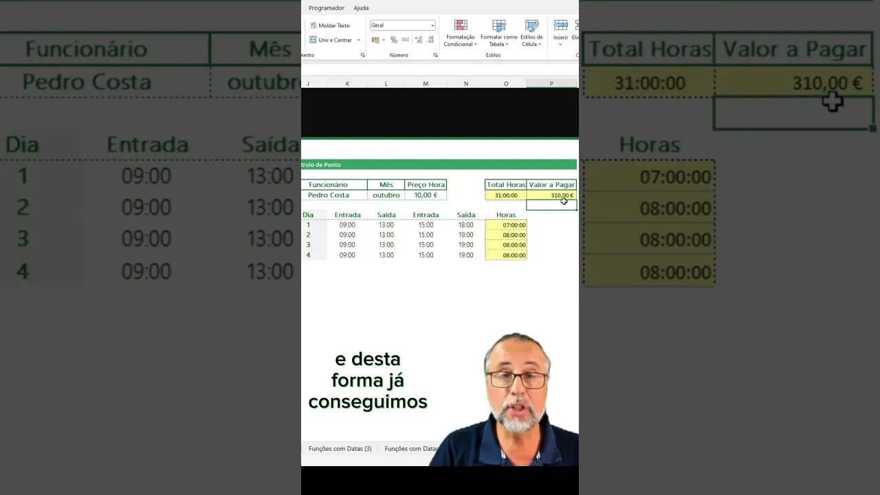 Calcular horas trabalhadas com turnos - Parte 3/5 #Shorts #dicasexcel #aprendaexcel