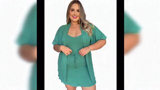 🛍️ PLUS SIZE CONJUNTO FEMININO SHORT SAÍA E BLUSINHA CROPPED E CARDIGAM