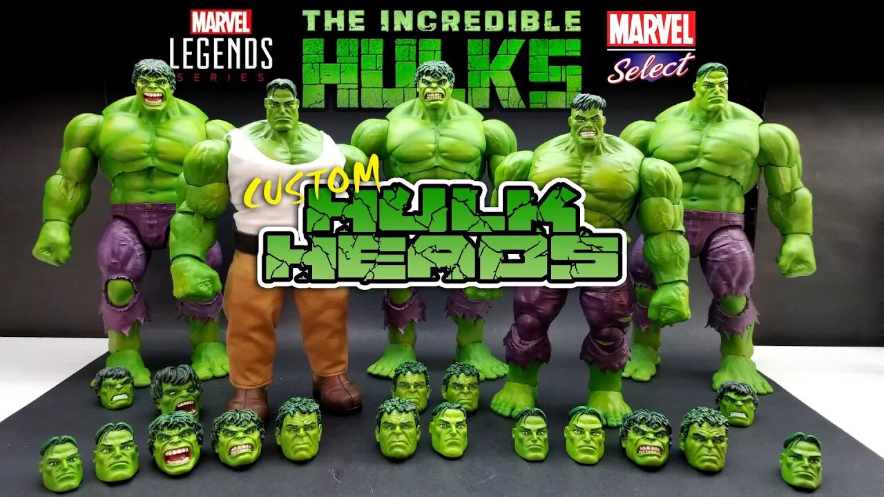 Custom Marvel Select/Legends Hulk Heads - Smart Hulk, Face-off Hulk, Toybiz