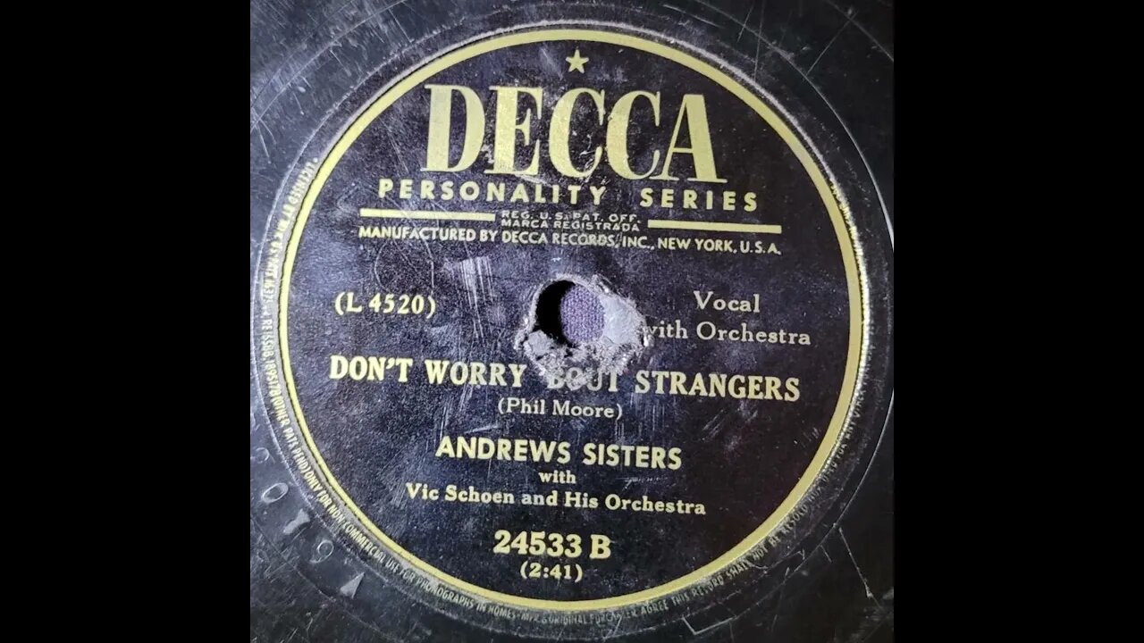 Andrews Sisters With Vic Schoen and His Orchestra – Don't Worry 'Bout Strangers