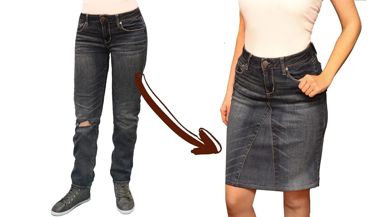 A sewing trick how to transform old jeans into a comfortable skirt!.