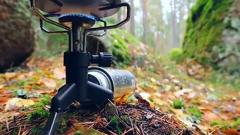 Autumn bushcraft hiking in the rainy fores...20