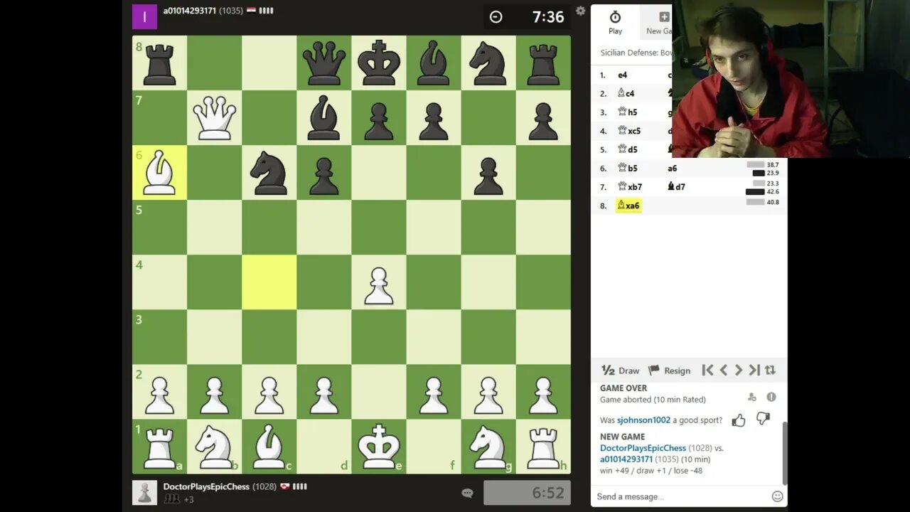 Online Rated Chess Match #1 On PC With Live Commentary