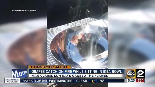 Grapes caught fire sitting in bowl from Ikea