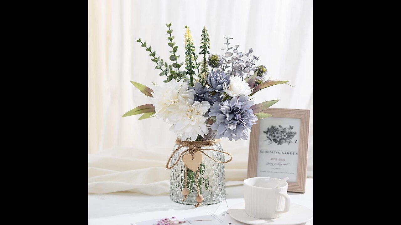 Elegant Silk Blue Flowers with Vase – Perfect Table Centerpiece 🌸