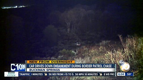 Car drives down embankment in East County chase