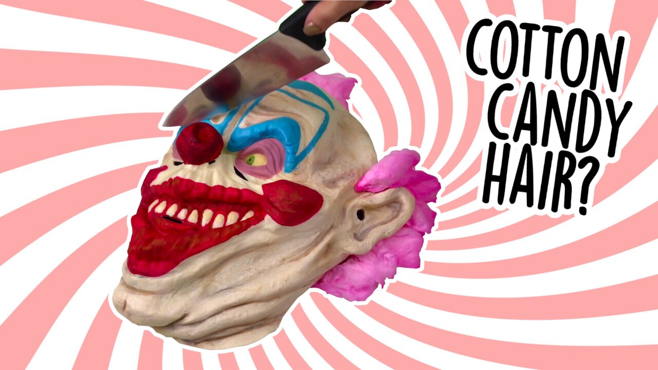 Making a 'Killer Klowns' mask cake with cotton candy hair