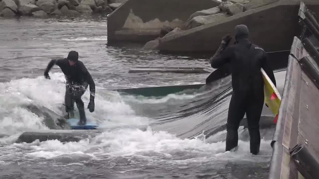 Surfers hit the White Water Park despite cold conditions