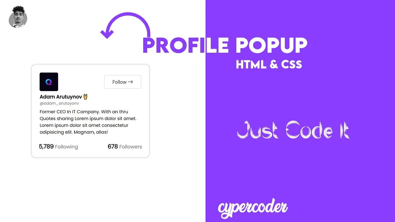 Create Profile Pop Up Using HTML & CSS | Cyper Coder