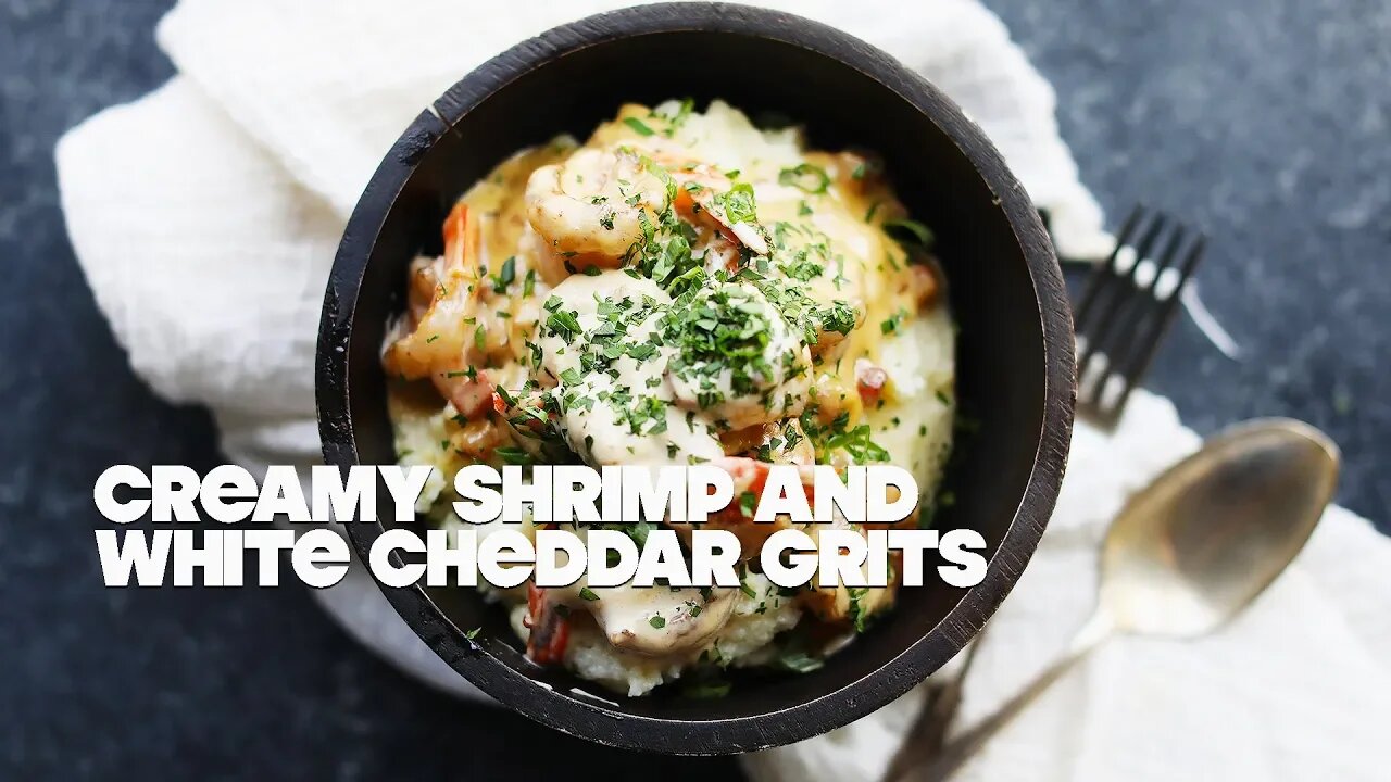 Creamy Shrimp and Grits Recipe with Cream Sherry and White Cheddar