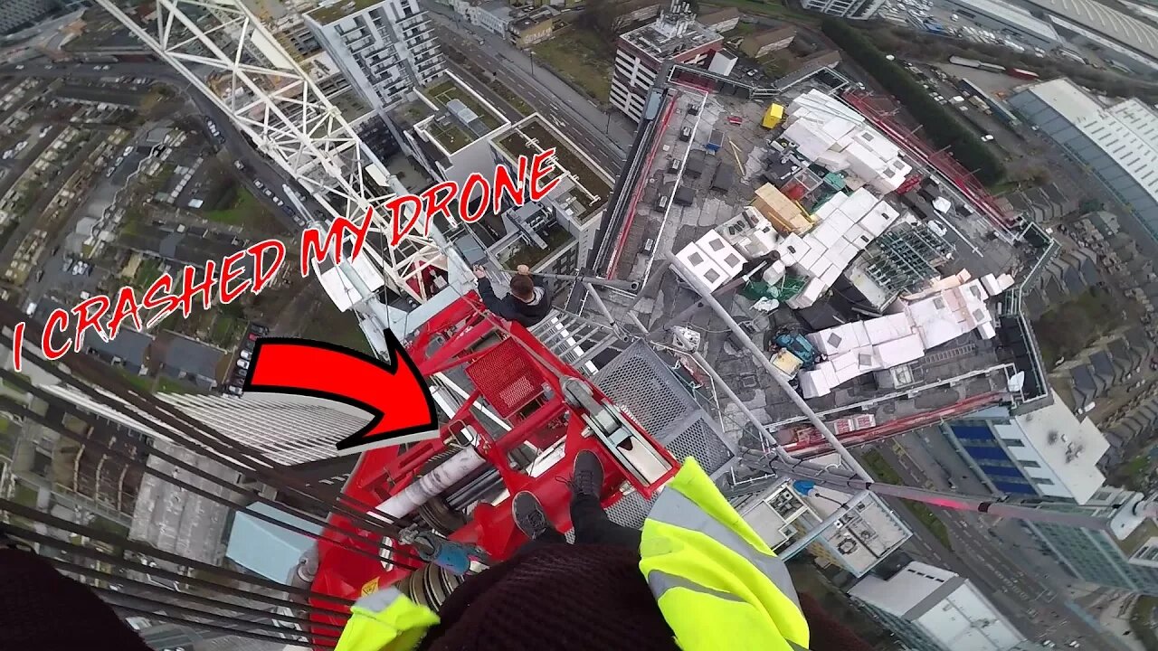 SNEAKING BY SLEEPING SECURITY TO CLIMB CRANE! *I crashed my drone*