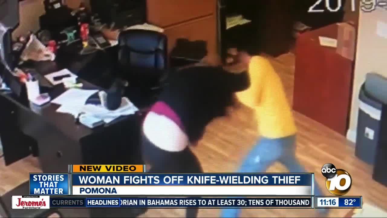 Woman fights off knife-wielding thief in Pomona