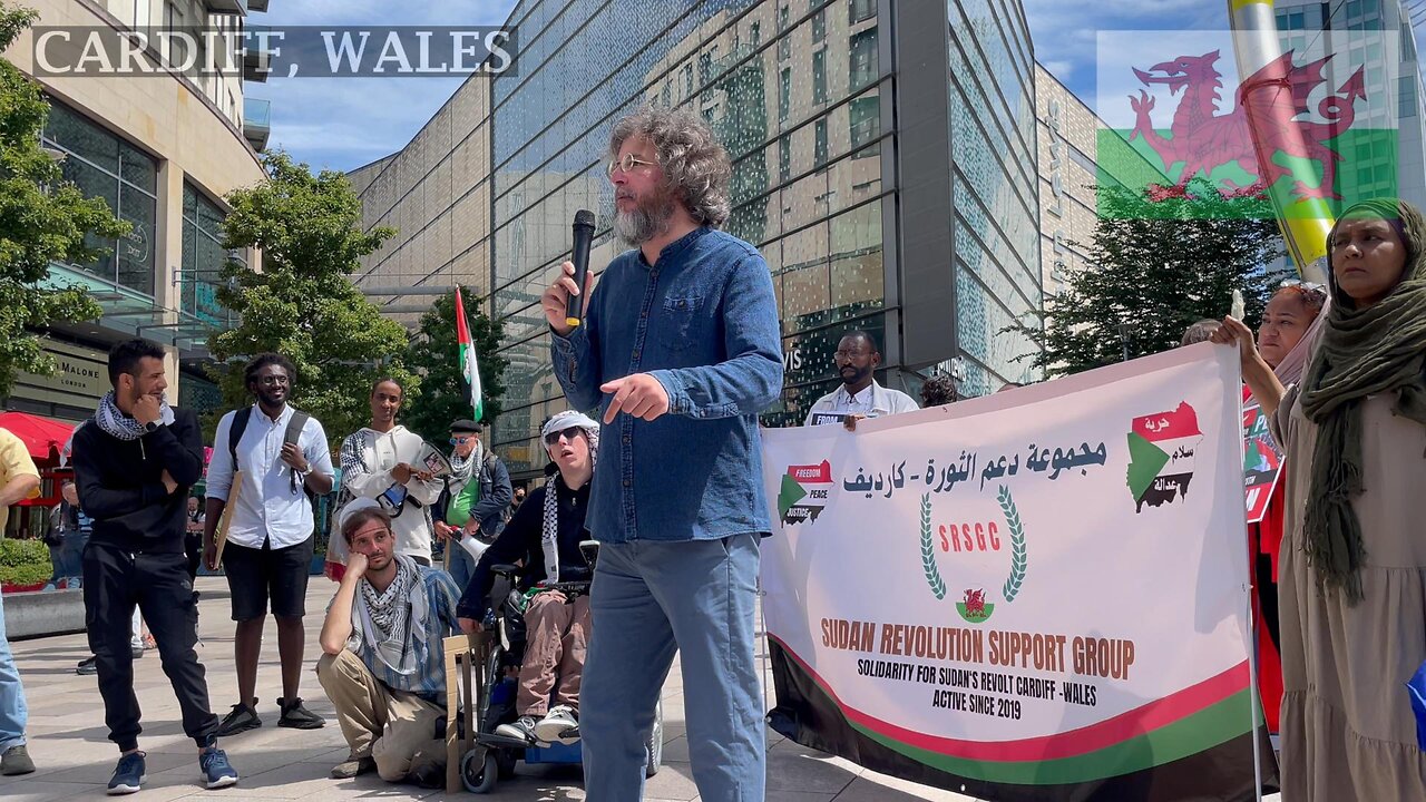 March for Sudan and Palestine. Central Library, Cardiff