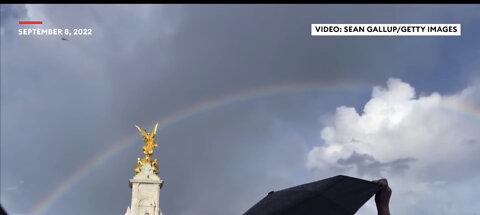 Rainbow over Buckingham palace after Queen Elizabeth passes away.