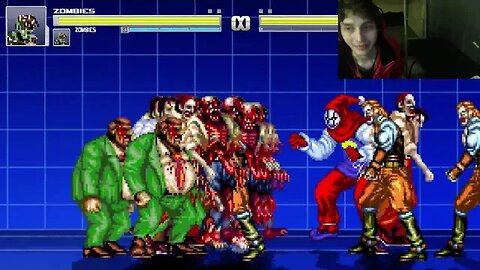 Zombies VS Clown In An Epic Battle In The MUGEN Video Game With Live Commentary