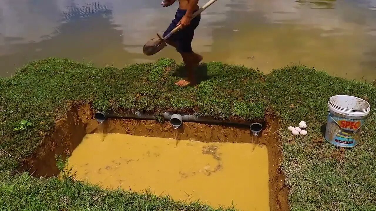 Making Trap To Catch Catfish In The Secret Hole With PVC Pipe & Chicken Eggs16 19