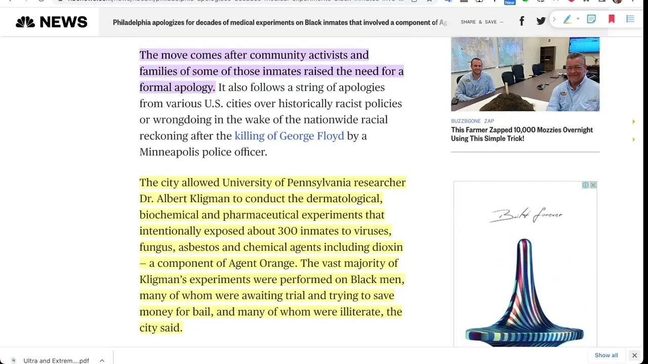 🟨 [他們的人權在哪裡？] 費城為數十年來對黑人囚犯進行的不道德醫學實驗道歉，這些實驗涉及病毒、真菌、石棉和包括二噁英在內的化學製劑 🟨