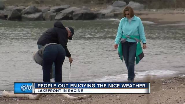 Milwaukeeans enjoying the nice weather on the lakefront in Racine