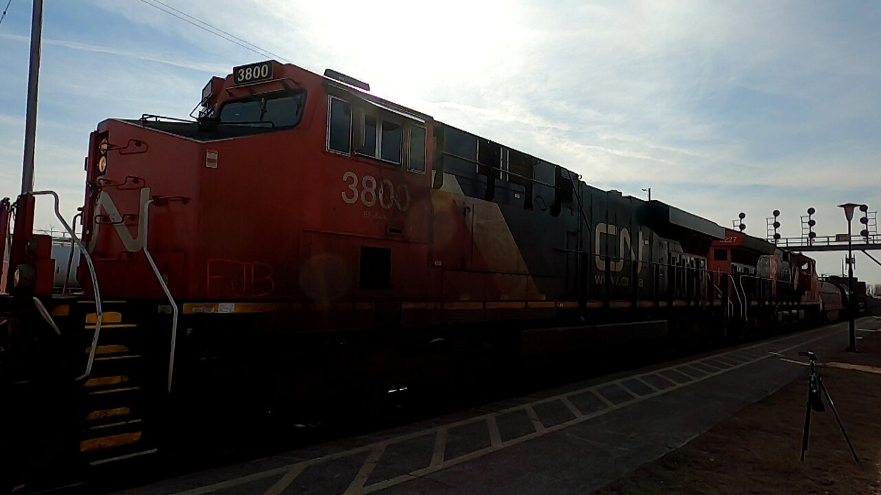 CN 3800 & CN 3227 Engines Manifest Train Eastbound In Ontario