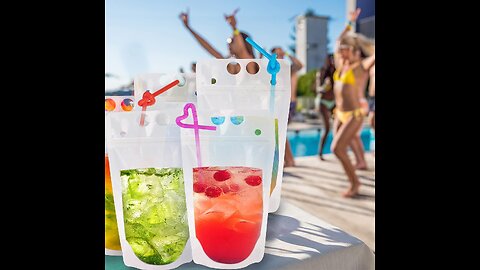 150 Pcs Drink Pouches and Popsicle Bags with Straws, 100 Pcs Smoothie Ice Pop Bags, 50 Pcs Hand...