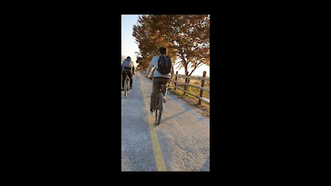 Riding a bike on a country road