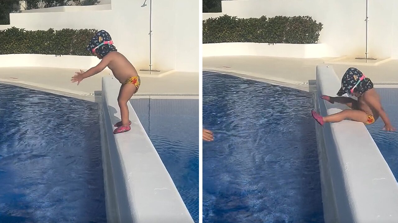 Baby accidentally falls on the other side of the pool