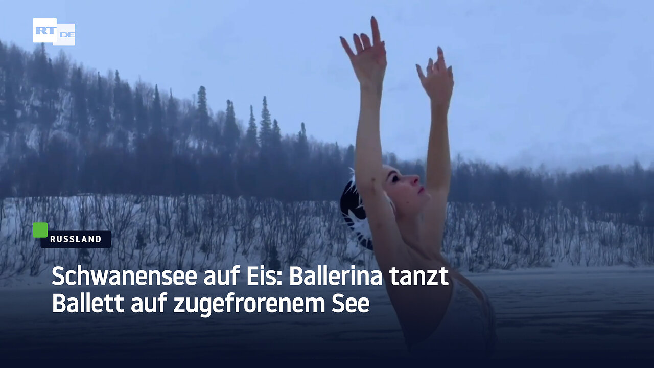 Schwanensee auf Eis: Ballerina tanzt Ballett auf zugefrorenem See