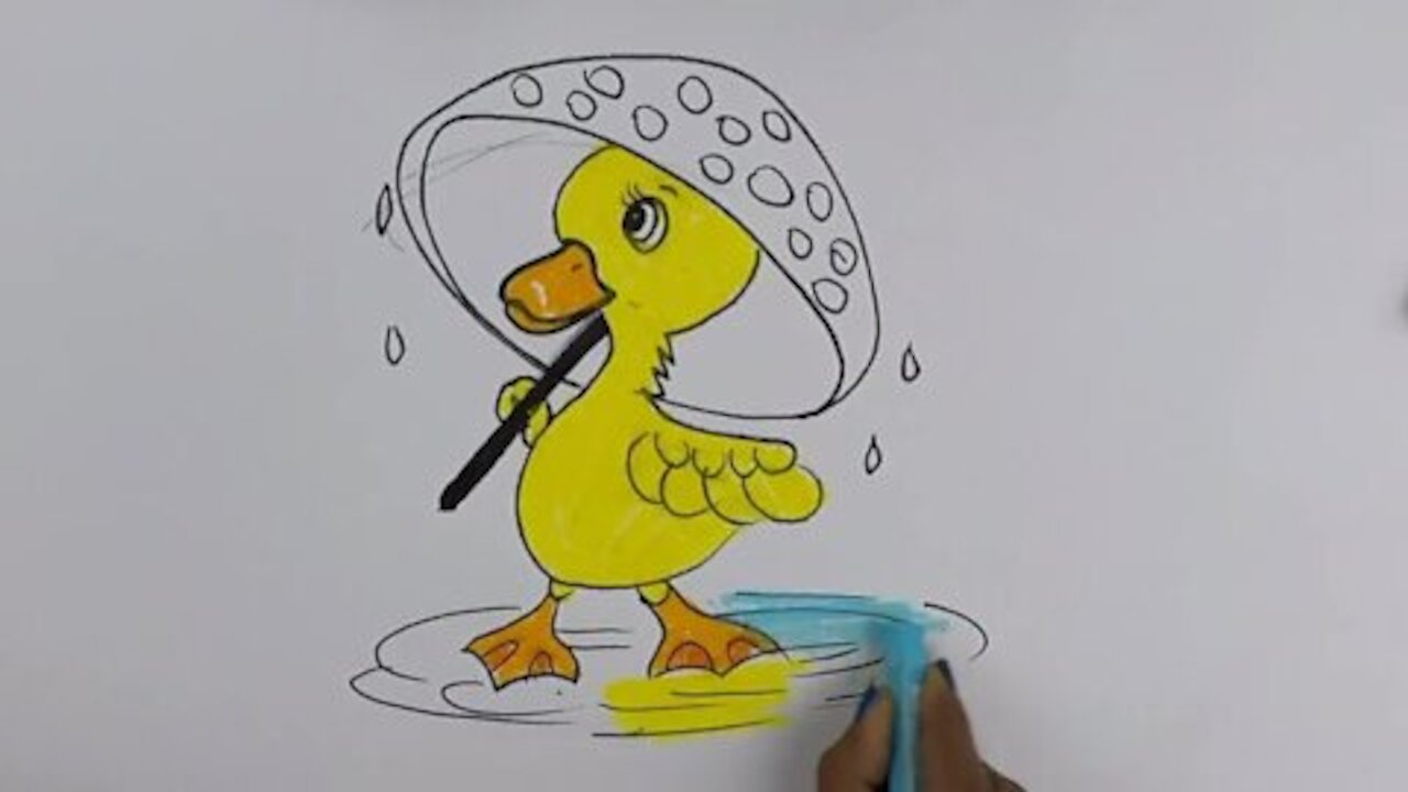 A cute duck with umbrella drawing tutorial | Coloring teaching art colors for kids | Art tips