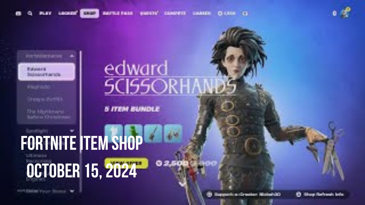 Fortnite Item Shop|October 15, 2024(*New* Edward Scissorhands Bundle & McLaren Bundle)