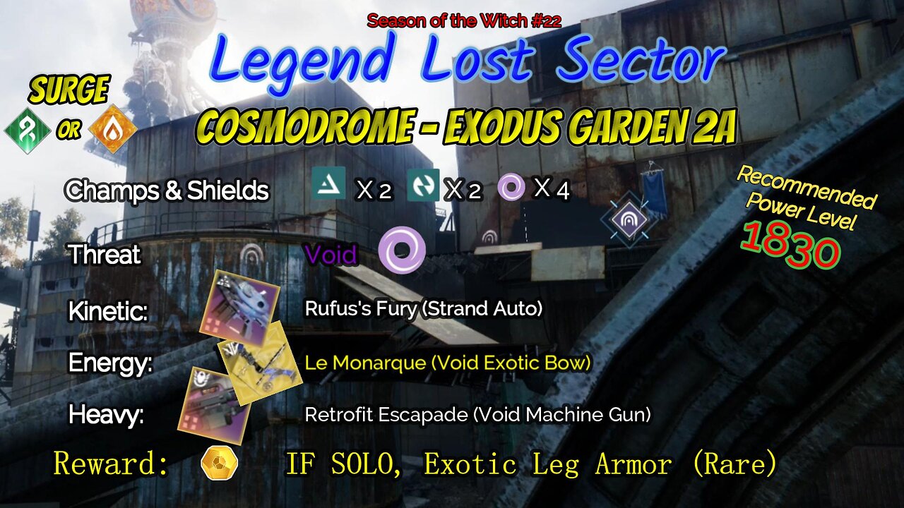 Destiny 2 Legend Lost Sector: Cosmodrome - Exodus Garden 2A on my Strand Hunter 10-26-23