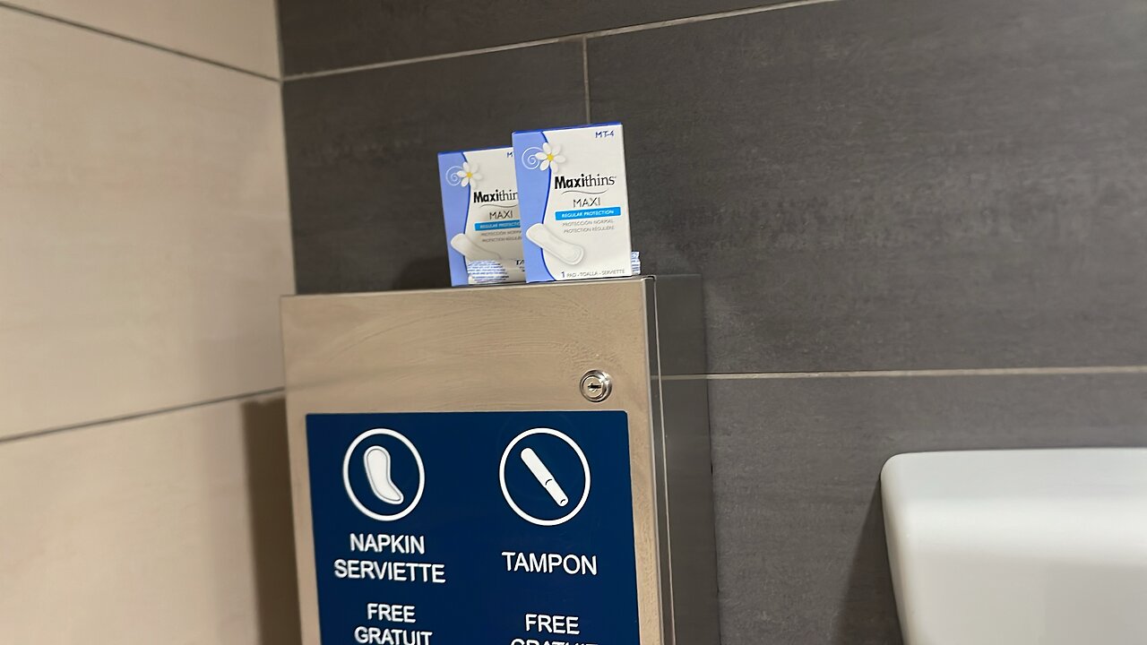 Footage: Free Menstrual products in men’s washroom