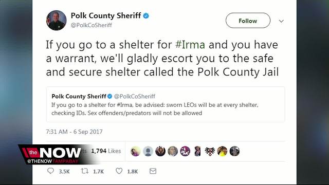 Polk County Sheriff Grady Judd says his department will make arrests at Irma shelters