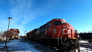 CN 3842 & CN 3222 100CN Locomotives Stack Train West In Ontario