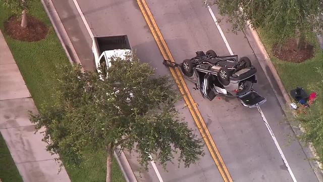 Chopper 5: Rollover crash in Royal Palm Beach sends 2 people to the hospital