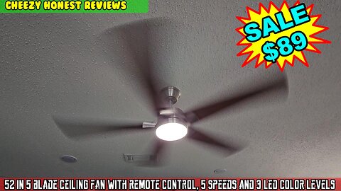 52 inch Modern Ceiling Fan with 3 Light settings and Remote. 5 Blade, 6 Speed