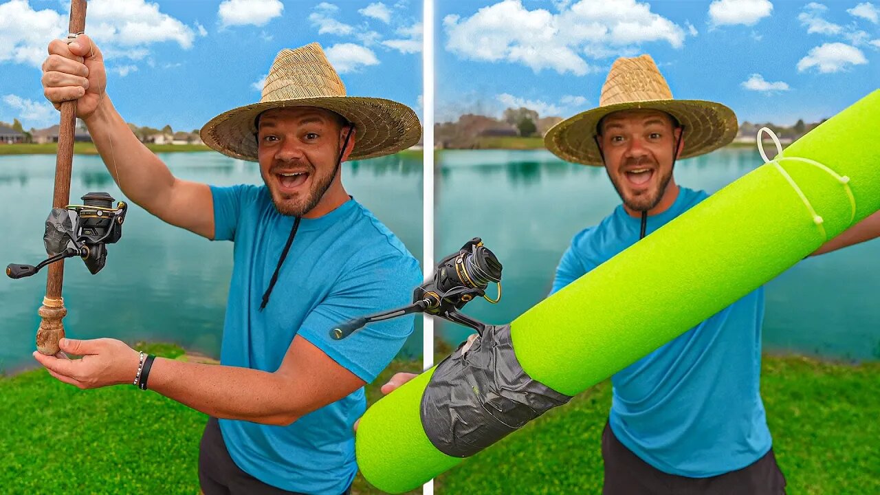 Pool Noodle vs Broom Stick Impossible Fishing Challenge!